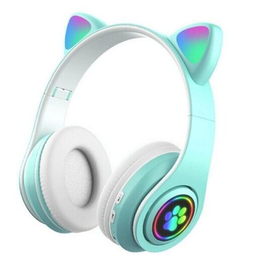 Ausinės Cat Ears, šviečiančios katės ausytės, žalia